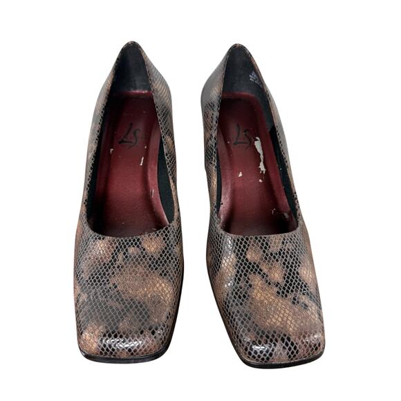 Vintage 90s‎ Snakeskin Block Heel Pumps 8.5 – Square Toe Office Siren Retro Y2K - Picture 5 of 7